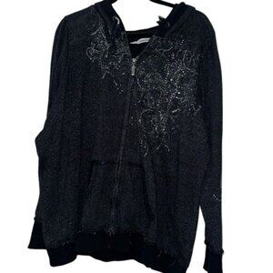 Maurices Womens Black Sequin Embellished Zip Up Hoodie Size 3X
